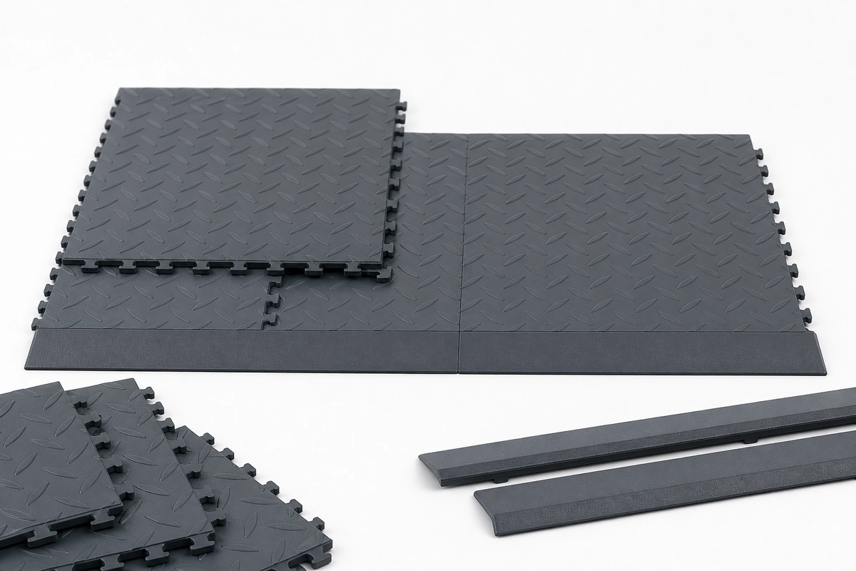 Installation demonstration showing beveled edge trim and corner pieces